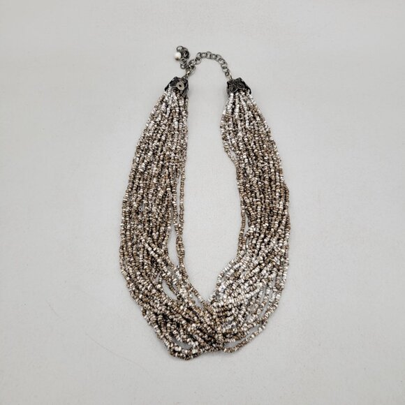 Multi Strand Seed Bead Necklace Adjustable Lobster Clasp Neutral Colors - Picture 2 of 3